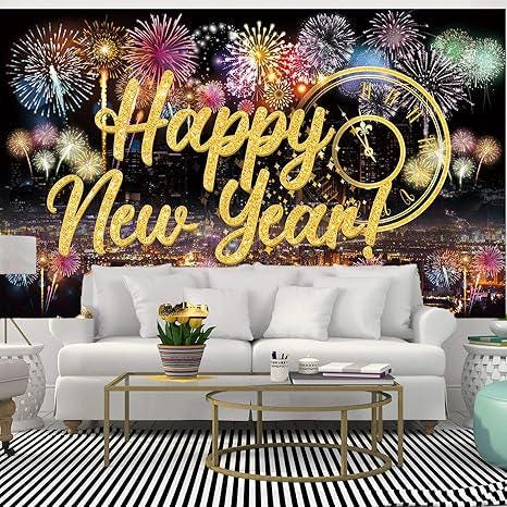 Happy New Year Fabric Backdrop with Fireworks for Photo Booth Party Decoration
