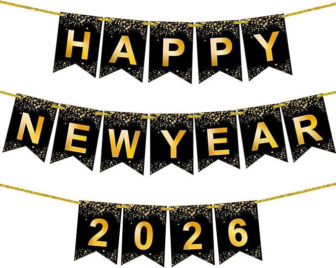 Happy New Year 2026 Banner, Large Foil Party Sign