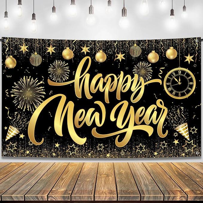 Extra Large Happy New Year Banner 72x44 Inch Backdrop for NYE Party Decorations 2026