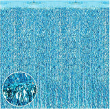 Teal Blue Tinsel Backdrop 4 Pack Wavy Foil Curtains for Underwater Party Decor