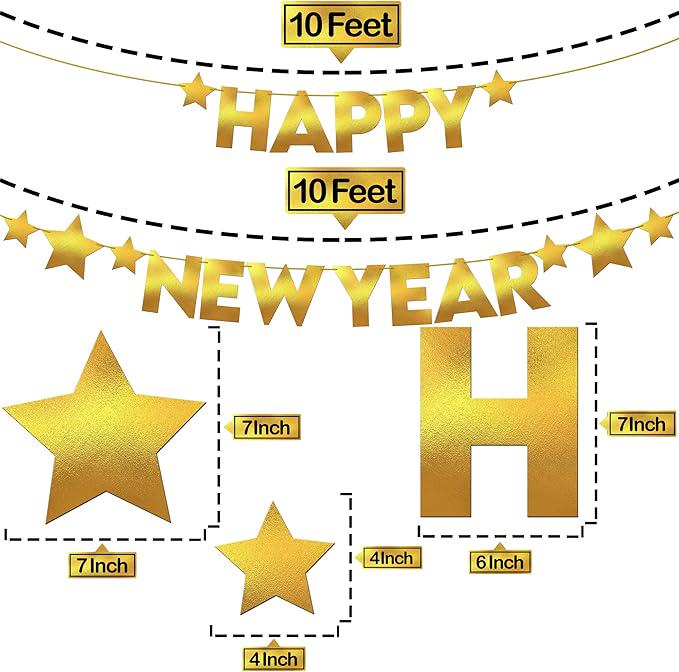 Gold Happy New Year Banner 10 Feet New Years Eve Party Decorations 2026