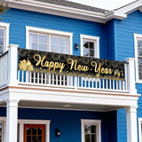 Happy New Year Yard Sign Banner 20x120 Inch Black and Gold Outdoor Decor 2026