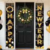 Happy New Year Door Banner 2026: Black & Gold Porch Decor