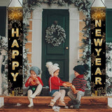 Happy New Year Black and Gold Door Banner 71x12 Inch Indoor Outdoor Decor