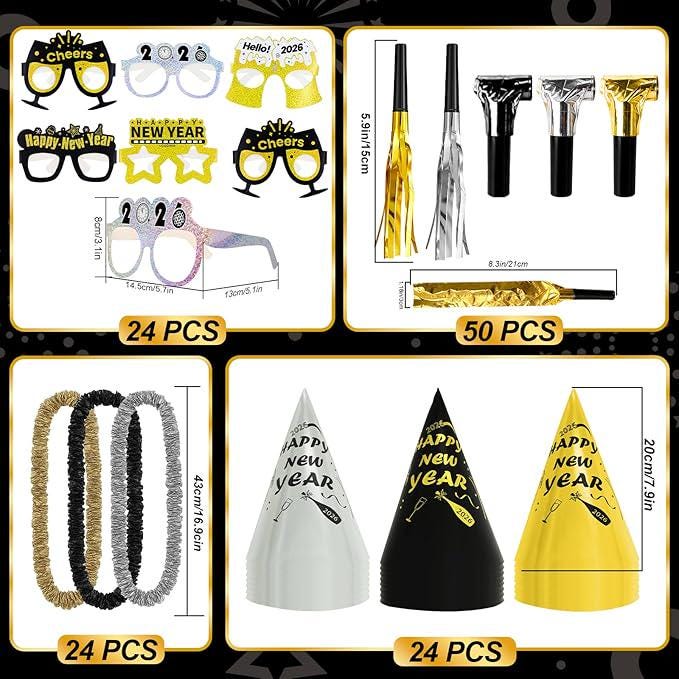 Happy New Year Party Supplies Kit 2026 for 50 Guests with Banner and Decor