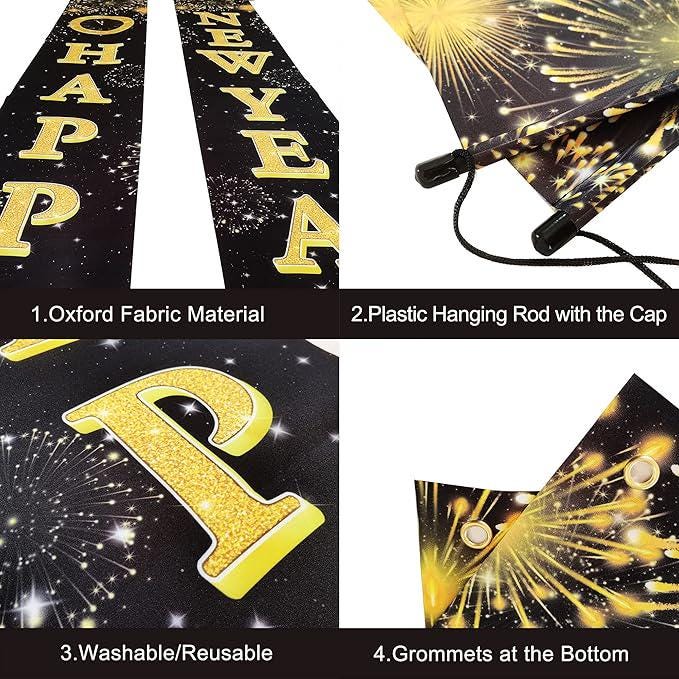 Extra Large Happy New Year Banner 72x12 Inch Door Sign and Party Decor 2026