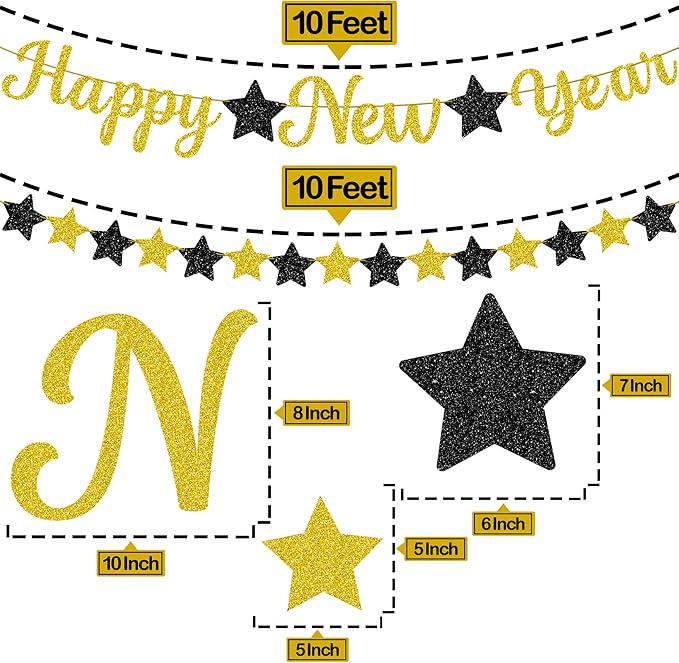 Glitter Happy New Year Banner 10 Feet Party Decorations and NYE Supplies 2026