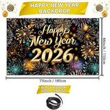 Happy New Year Banner 2026 Firework Backdrop Party Decorations