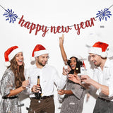 Happy New Year Banner 2026 Red Glitter Party Decorations and New Years Eve Supplies