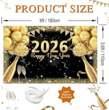 New Years Eve Party Backdrop 2026 Black and Gold Balloon Banner 70x43 Inch