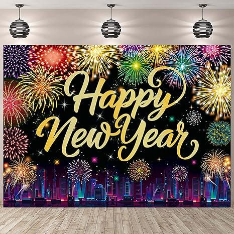 2026 New Year Backdrop Fireworks City Night Scene for NYE Party Photo Studio
