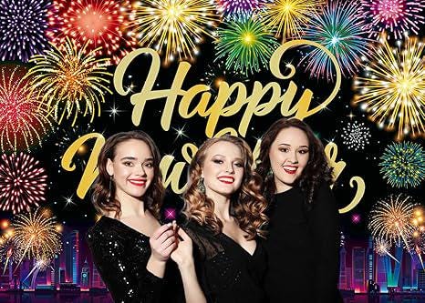 2026 New Year Backdrop Fireworks City Night Scene for NYE Party Photo Studio