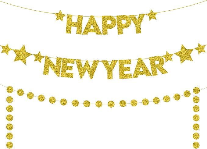 Gold Happy New Year Banner 2026 Pre Strung Garland 10 Feet Party Decor