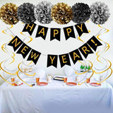 Gold Black Happy New Year Banner 2026 NYE Party Decorations and Supplies