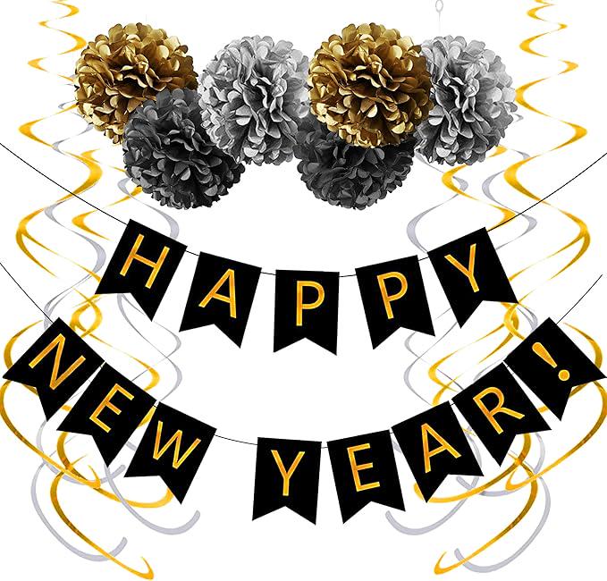 47pcs New Year Party Supplies 2026 Balloons Banner and Backdrop Decorations