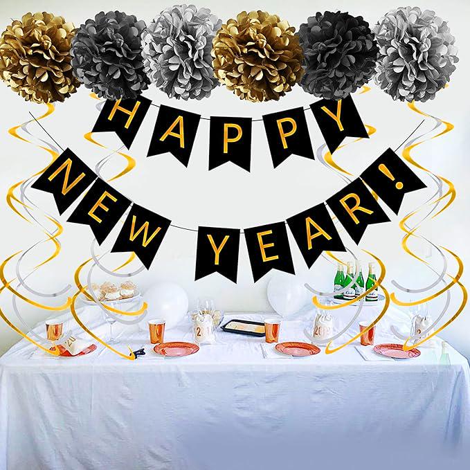 47pcs New Year Party Supplies 2026 Balloons Banner and Backdrop Decorations