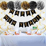 47pcs New Year Party Supplies 2026 Balloons Banner and Backdrop Decorations