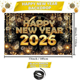 2026 Happy New Year Banner Backdrop Firework Pattern for NYE Party Decor