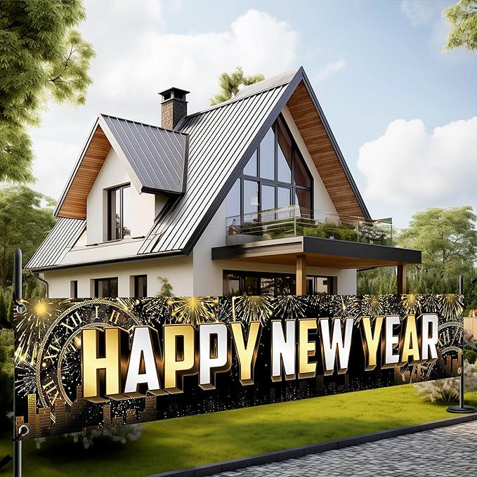 Happy New Year Banner 2026 XL Yard Banner Big NYE Party Decorations