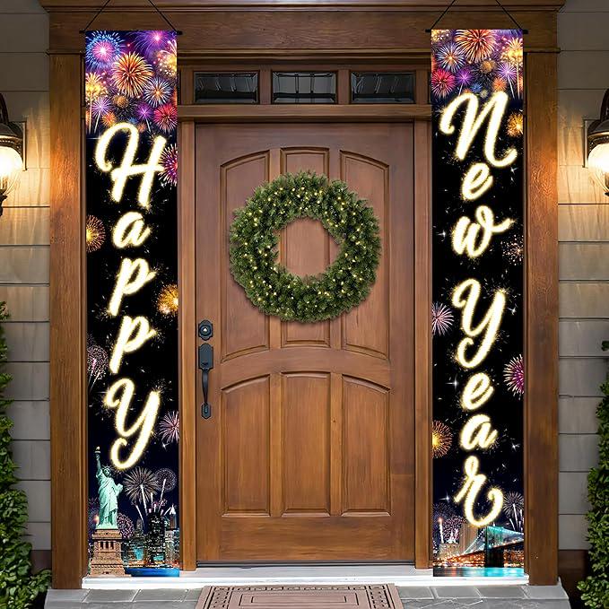 XL Happy New Year Door Banner 72x12 Inch Scripted NYE Party Decorations 2026