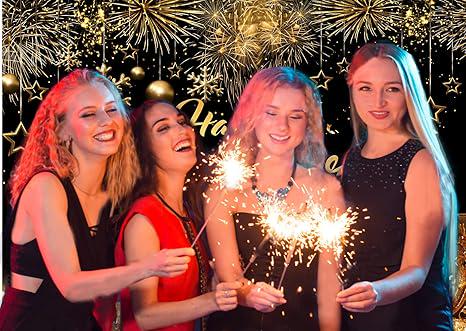 8x6FT Black Gold Happy New Year Backdrop 2026 NYE Party Photography Decor