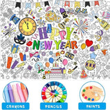 Happy New Year Coloring Poster 2026 Jumbo Banner with 24 Paint Pens for Kids