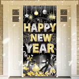 Black Gold Happy New Year Door Cover Banner 2026 NYE Party Decorations