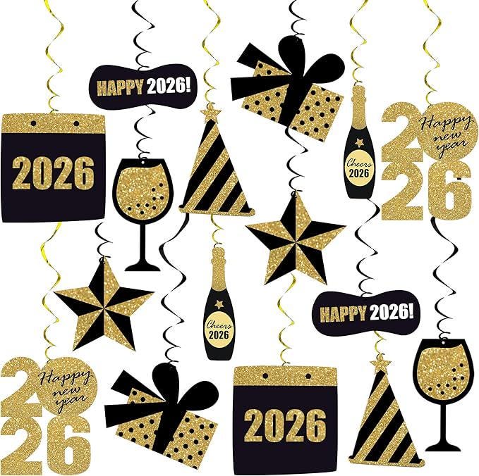 30pcs Happy New Year Hanging Swirls 2026 Ceiling Party Decorations