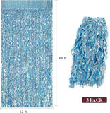 Blue Tinsel Fringe Backdrop 3 Pack 3.3x6.6ft Baby Shower & Underwater Party Decor