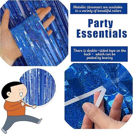 Blue Tinsel Backdrop 3 Pack Ocean Theme 3.3x6.6ft Birthday & Party Decor