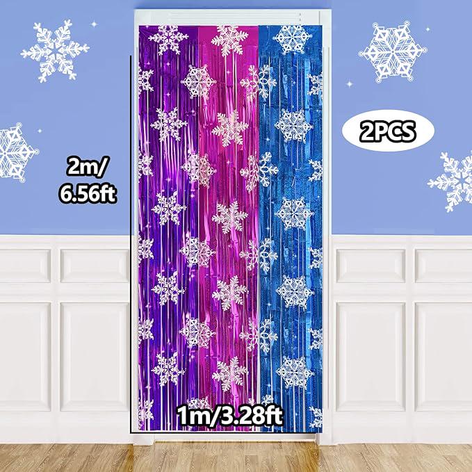 Ice Princess Snowflake Tinsel Backdrop 2 Pack 3.2x6.6ft Winter Party Decor