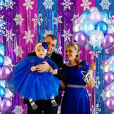 Ice Princess Snowflake Tinsel Backdrop 2 Pack 3.2x6.6ft Winter Party Decor