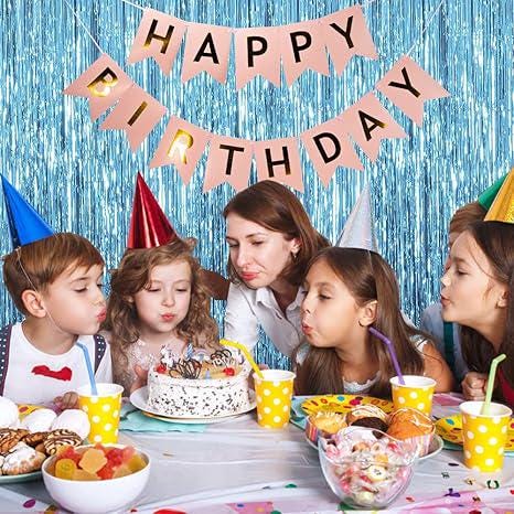 Blue Tinsel Backdrop 3 Pack Ocean Theme Party Streamers for Birthday & Shower