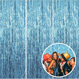 Blue Tinsel Backdrop 3 Pack Ocean Theme Party Streamers for Birthday & Shower