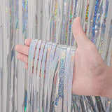Laser Silver Tinsel Backdrop 4 Pack Foil Fringe Curtains for Party Decor