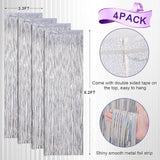 Laser Silver Tinsel Backdrop 4 Pack Foil Fringe Curtains for Party Decor