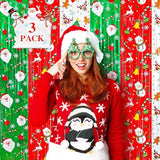 Red Green White Christmas Tinsel Backdrop 3 Pack 3.3x6.6ft Holiday Party Decor