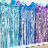 Blue Purple Snowflake Party Decorations 21PCS Tinsel Backdrop & Pom Pom Set