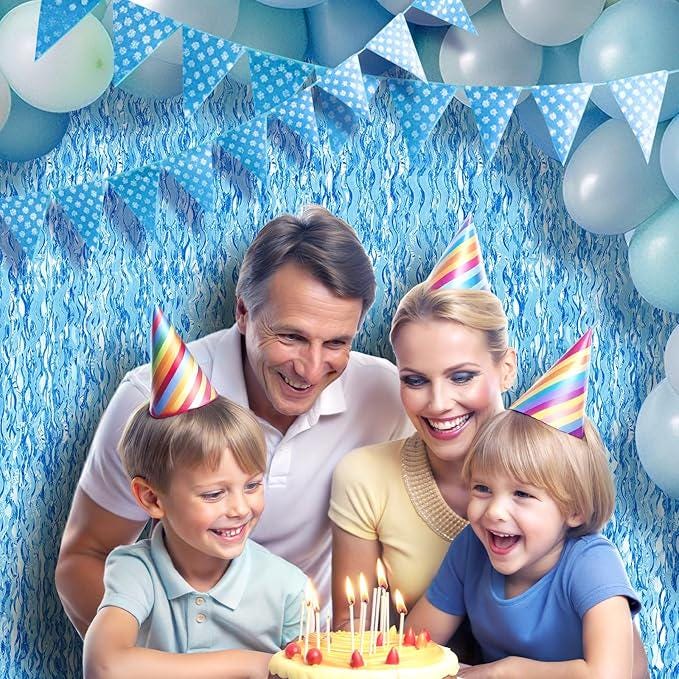 Wavy Blue Tinsel Backdrop 2 Pack 3.2x6.5ft Ocean Theme Party Decor