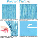 Sky Blue Tinsel Backdrop 12 Pack 3.3x7ft Metallic Fringe Curtains for Party Decor