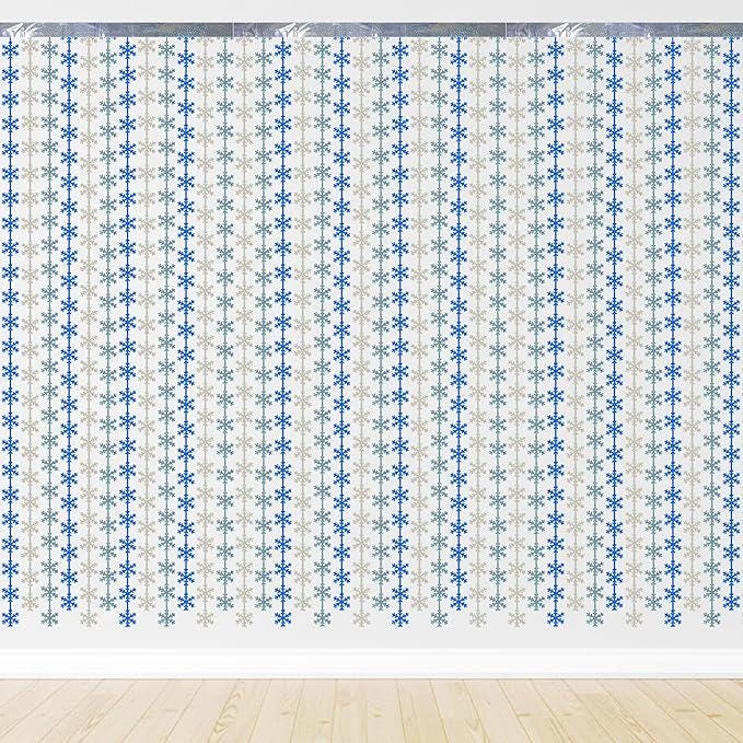 Blue Snowflake Tinsel Backdrop 3 Pack Christmas & Winter Birthday Party Decor