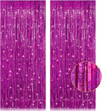 Hot Pink Tinsel Backdrop 2 Pack 3.2x8.2ft Foil Fringe Curtains for Party Decor