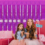 Hot Pink Tinsel Backdrop 2 Pack 3.2x8.2ft Foil Fringe Curtains for Party Decor