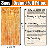 Orange Tinsel Backdrop 3 Pack 3.3x8.2ft Foil Fringe Curtains for Party Decor