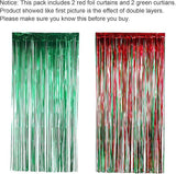 Red & Green Metallic Tinsel Backdrop 4 Pack Foil Fringe Curtains for Party Decor