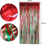 Red & Green Metallic Tinsel Backdrop 4 Pack Foil Fringe Curtains for Party Decor
