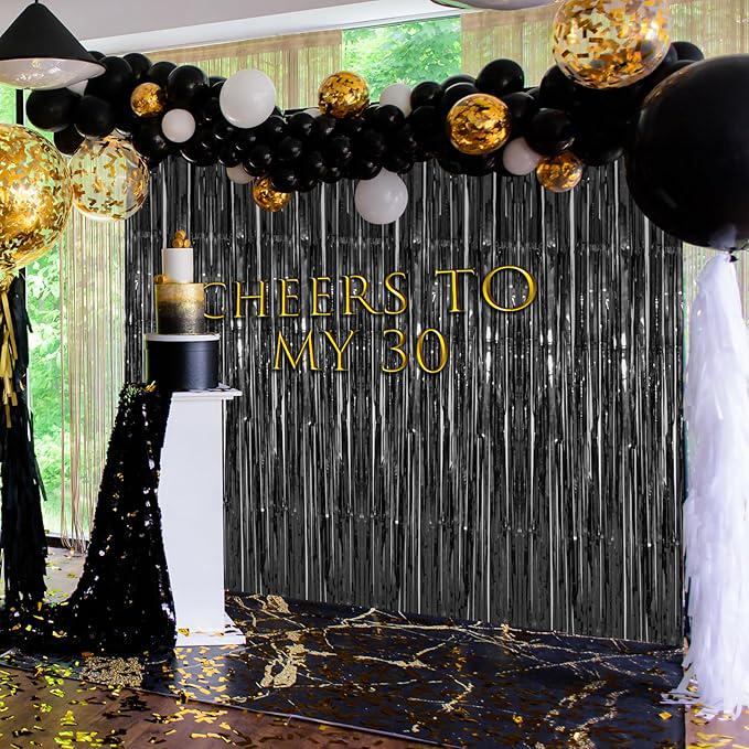 Black Tinsel Backdrop 3 Pack 3.2x8.2ft Foil Fringe Curtains for Party Decor