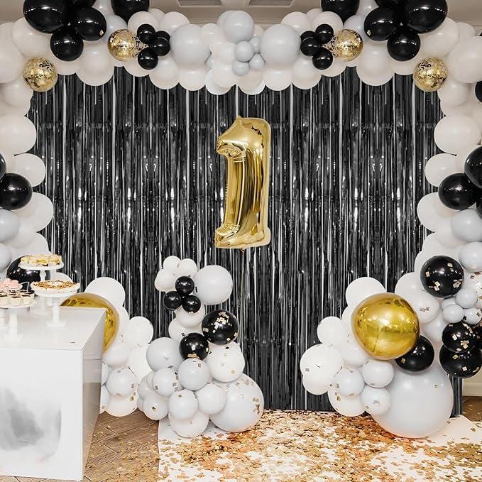 Black Tinsel Backdrop 3 Pack 3.2x8.2ft Foil Fringe Curtains for Party Decor