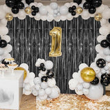 Black Tinsel Backdrop 3 Pack 3.2x8.2ft Foil Fringe Curtains for Party Decor