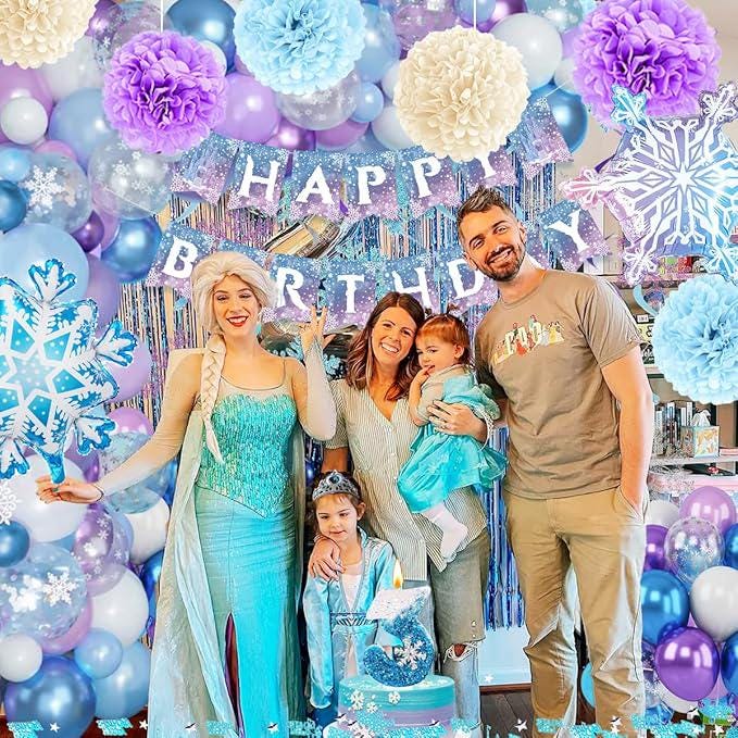 Winter Snow 3rd Birthday Party Supplies for Girls with Balloons, Candle & Decor